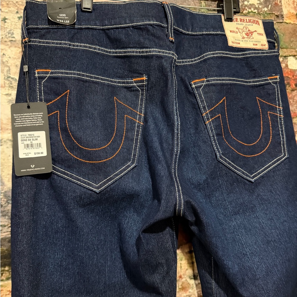 True Religion Dark Blue Jeans with Orange Accents